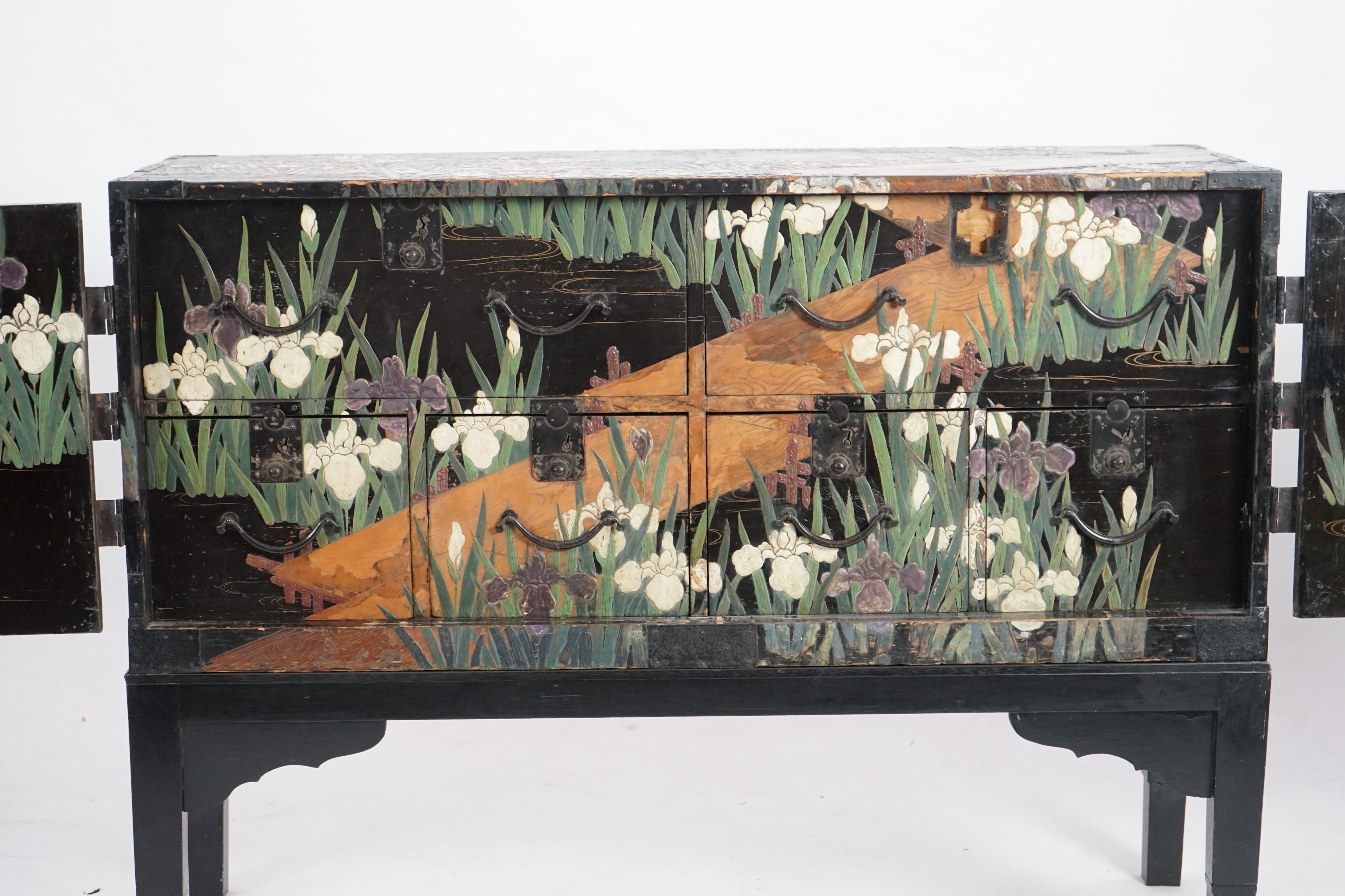 A Japanese ‘iris’ decorated travelling chest, Edo period, late 18th/early 19th century